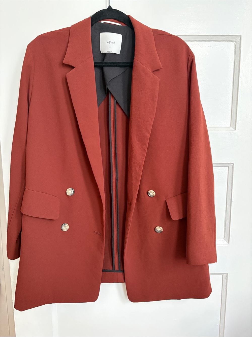 Aritzia Wilfred Rust Brick Red Double Breasted Blazer Small Oversized EUC